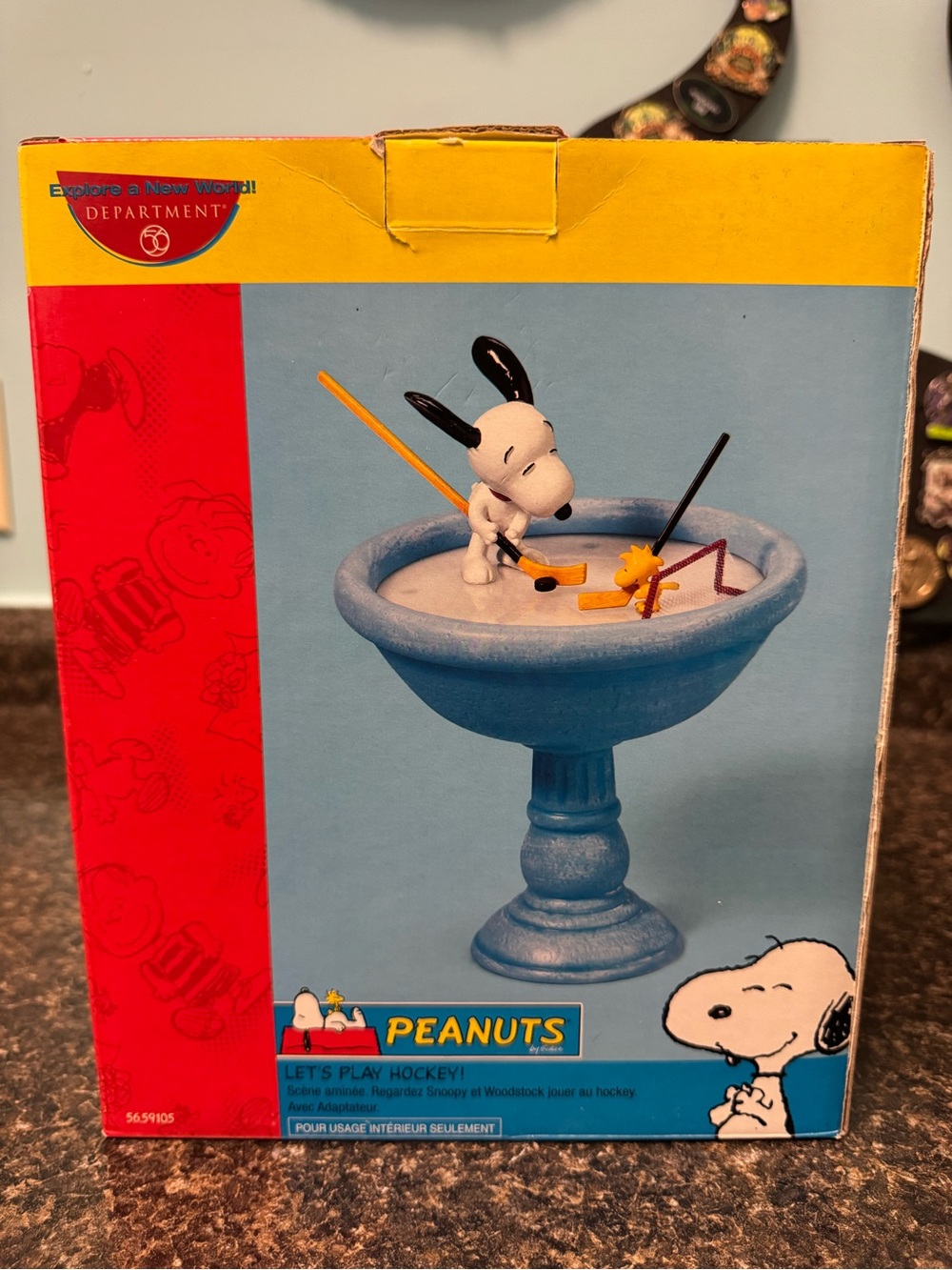 Peanuts Blue Snoopy & Woodstock Hockey Birdbath Figurine